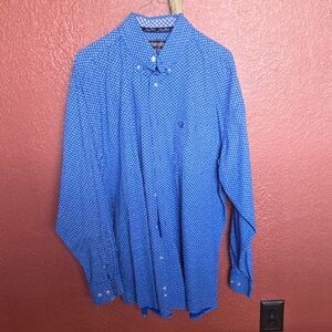 Wrangler Men's Patterned Blue Long Sleeave Western Shirt
